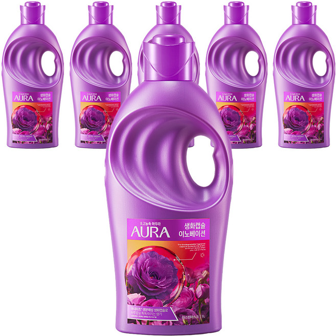 아우라 생화캡슐 이노베이션 초고농축 섬유유연제 자스민머스크향 본품, 1L, 6개