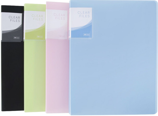 탐사 베이직 클리어파일 A4 40p x 4종 세트, 스카이블루, 블랙, 핑크, 그린, 1세트