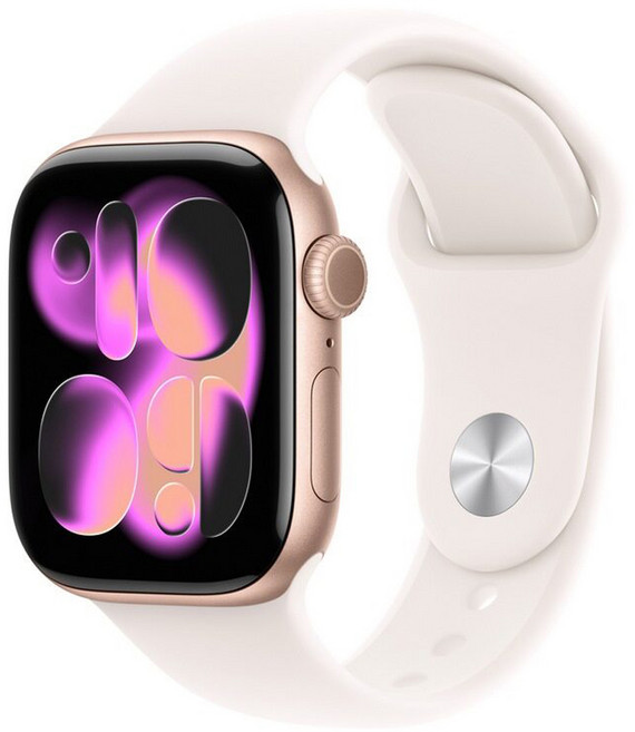 Apple 2025 Apple Watch S11 玫瑰金色鋁金屬 + M/L淡胭粉色運動型錶帶, 42mm, 玫瑰金色 + 淡胭粉色, GPS