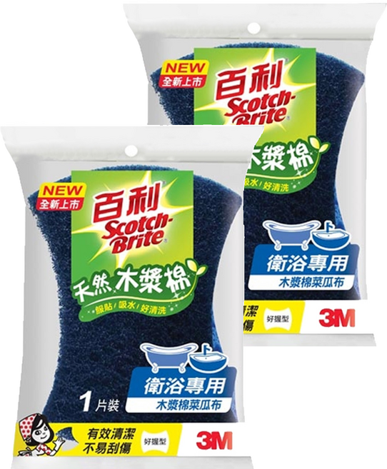 3M Scotch-Brite 百利 衛浴菜瓜布 木漿棉, 2片, 1入