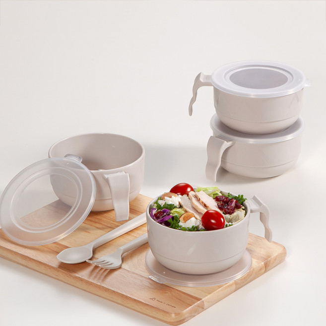 아띠홈 올더플레이트 시리얼볼 + 뚜껑 세트 4p, 크림, 1세트