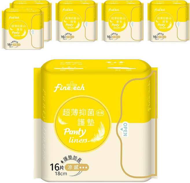 Finetech 釩泰 超薄抑菌涼感護墊 加長型, 18cm, 16片, 6包