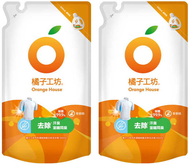 Orange House 橘子工坊 天然濃縮制菌去味洗衣精補充包, 650ml, 2包