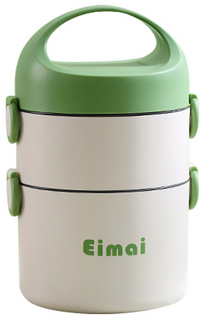 Couselect 304不鏽鋼雙層保溫便當盒 可微波防燙 1.8L, 1個, 白色 + 綠色