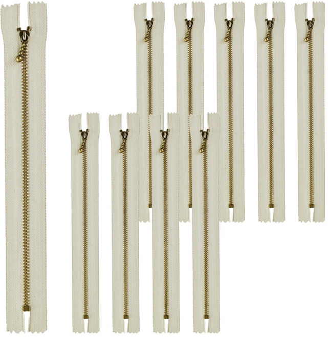 코오미 물방울 모양 메탈 골드 지퍼 20cm 5W0767, 10개, 아이보리