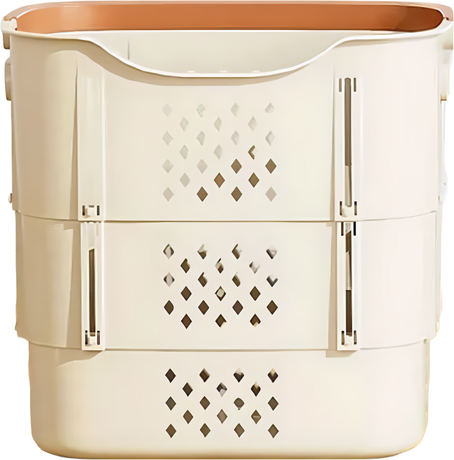 AOTTO 創意傢俱 大容量自由伸縮折疊髒衣籃 附小籃 AS-204C, 奶油色