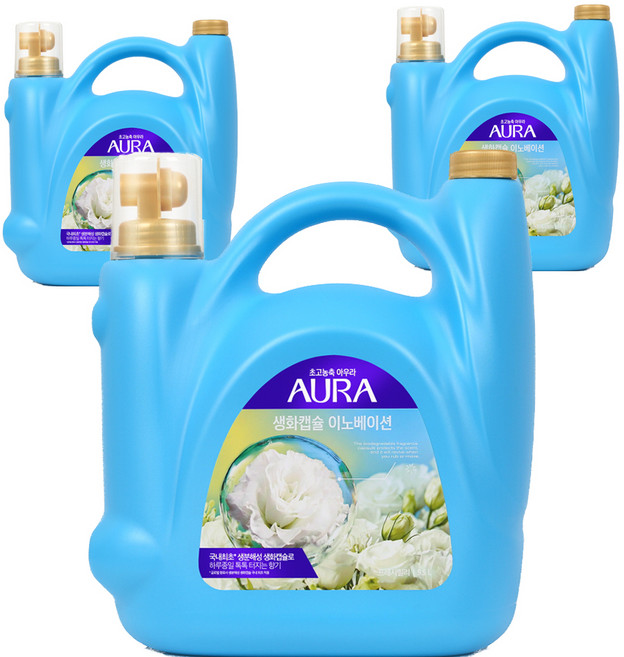 아우라 생화캡슐 초고농축 섬유유연제 프레시릴리향 본품, 5.5L, 3개