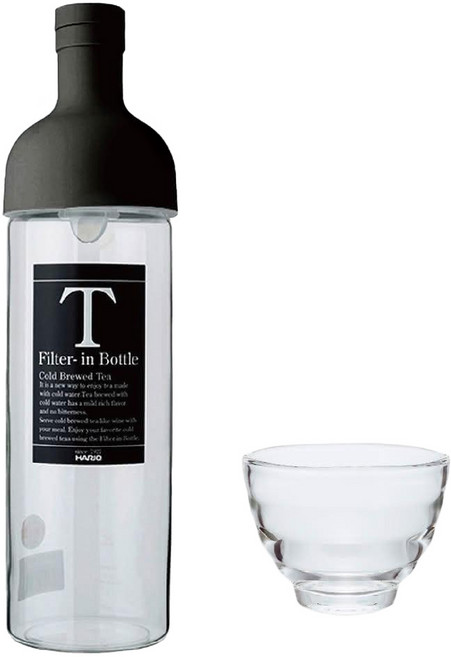 HARIO 好璃奧 酒瓶冷泡茶壺茶杯套裝組 FIHU-2012-EX-B 酒瓶750ml + 茶杯170ml, 黑色, 1組