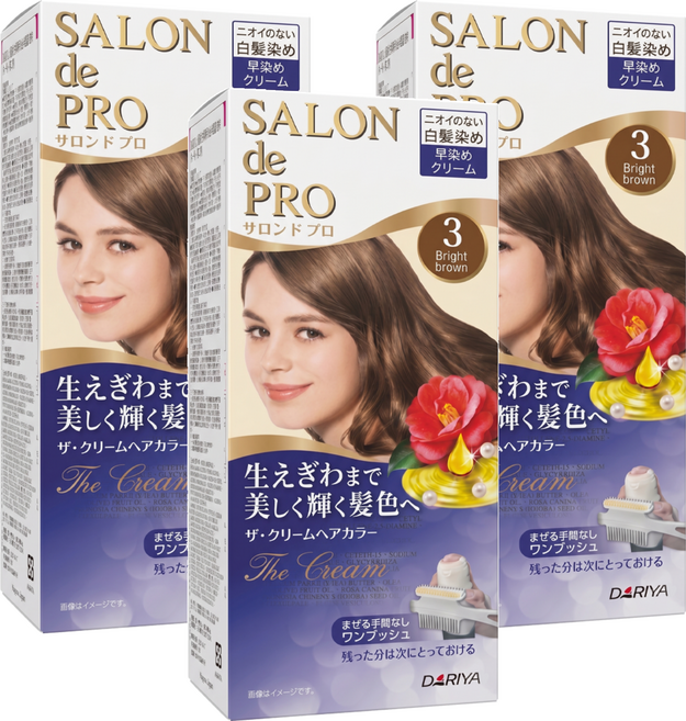 DARIYA 塔莉雅 SALON de PRO 沙龍級白髮專用快速染髮霜, #3 淺棕色, 3個