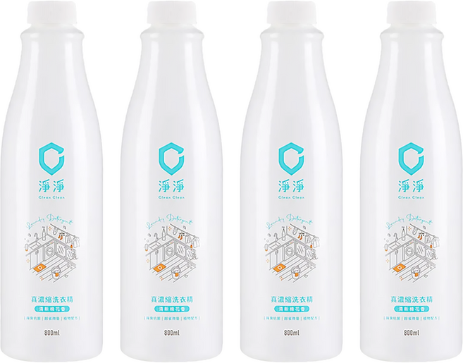 Clean Clean 淨淨 真濃縮洗衣精補充瓶 清新棉花香, 800ml, 4瓶