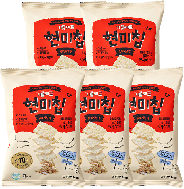 기름제로현미칩 국산, 60g, 5개