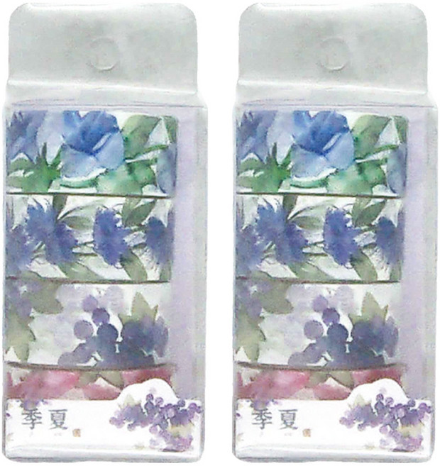 花朝 和紙膠帶 3m x 15mm 4個, 季夏 綜合色, 2組