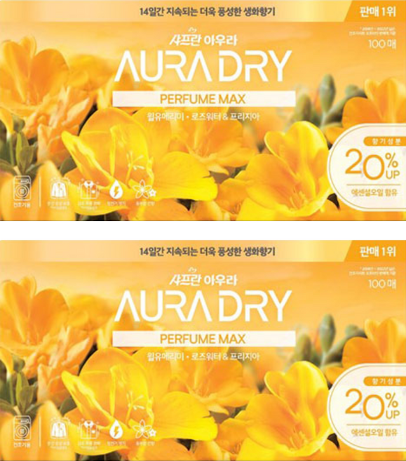 아우라 드라이 퍼퓸맥스 시트 섬유유연제 윌유메리미 본품, 100개입, 2개