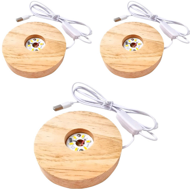 小麥購物 實木LED燈座 G459 134g 3個, 暖光