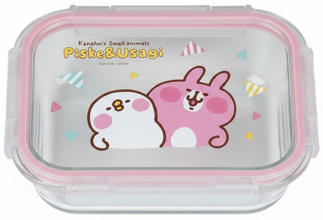 雅迪 玻璃方型保鮮盒 640ml 卡娜赫拉的小動物 1盒, 卡娜赫拉的小動物 透明色 + 粉色邊框