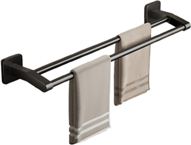 홈앤코 무타공 부착식 욕실 수건걸이 2단, 니켈 블랙