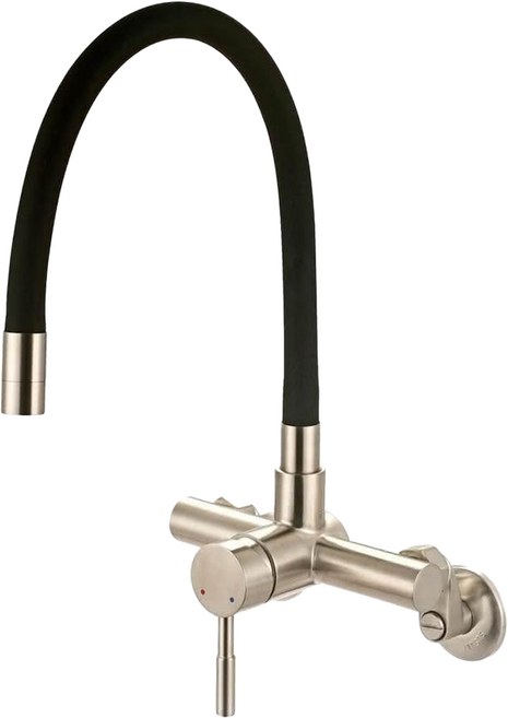 LEADER 麗達 304不鏽鋼廚房壁式萬向水龍頭 附304止水彎頭 LBE ST8802 不鏽鋼原色, 1個