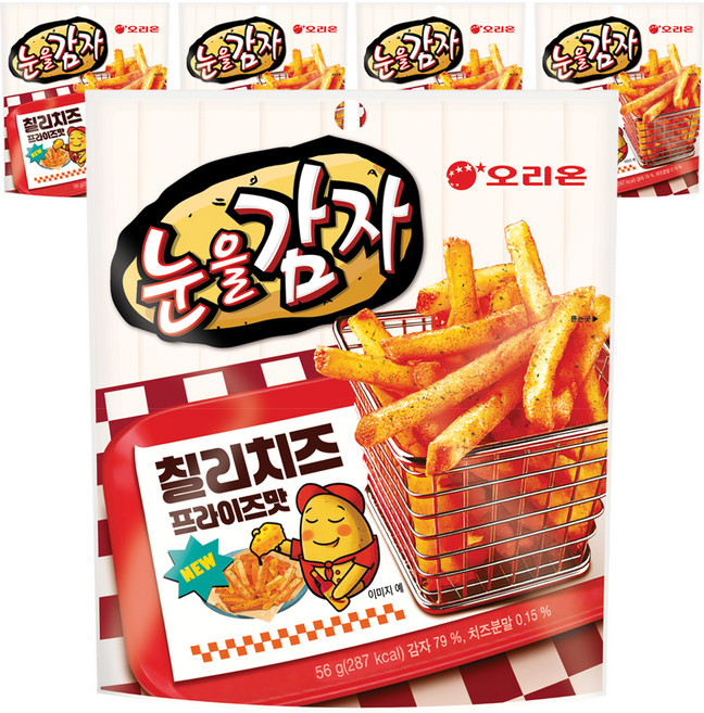 오리온 눈을감자 칠리치즈 프라이즈 스낵, 56g, 5개