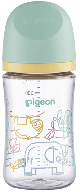pigeon 貝親 WN3母乳實感T-Ester奶瓶 M奶嘴 3個月以上, 非洲動物 綠色 + 透明色, 240ml, 1個