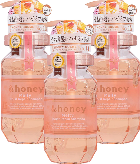 &honey melty 蜂蜜亮澤柔順護理洗髮精 1.0, 440ml, 3瓶