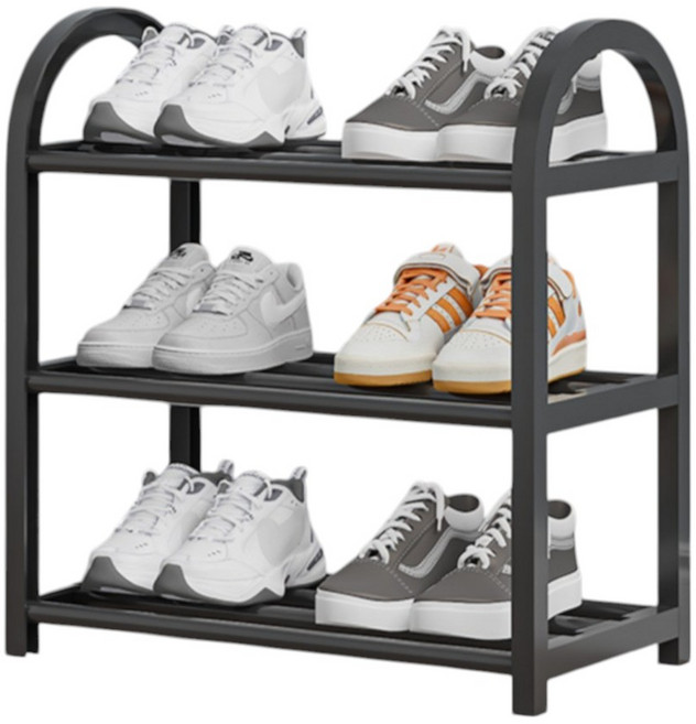 원리버 현관 깔끔 중형 신발 정리대 3단, 블랙, 1개