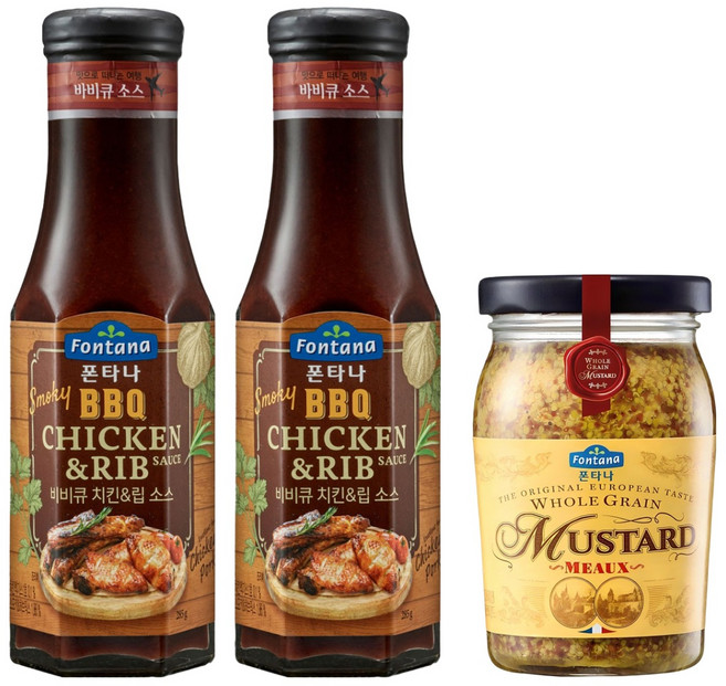 폰타나 스모키 비비큐 치킨 앤 립 소스 285g 2p + 홀그레인 머스타드 200g, 1세트
