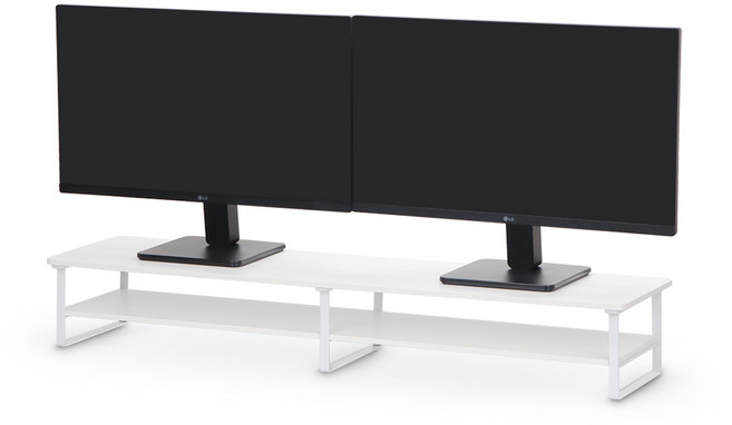 세븐앤씨 2단 수납형 듀얼 높은 우드 선반 모니터 받침대 1000mm, 화이트, 1개