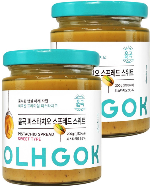olhgok 甜味開心果抹醬, 200g, 2個