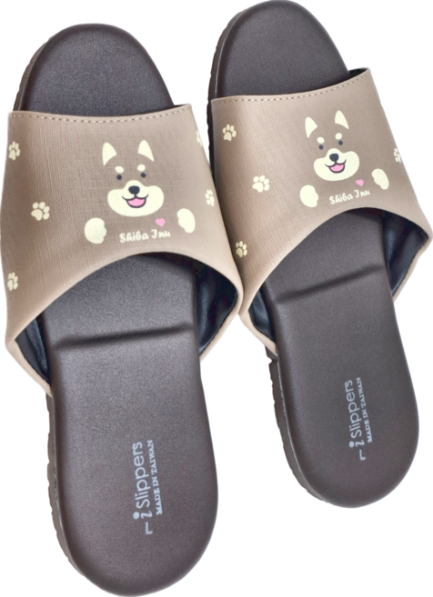 TAIWAN SLIPPER 台灣犀利趴 經典系列 皮質室內拖鞋, Q萌柴犬 米色, 1雙