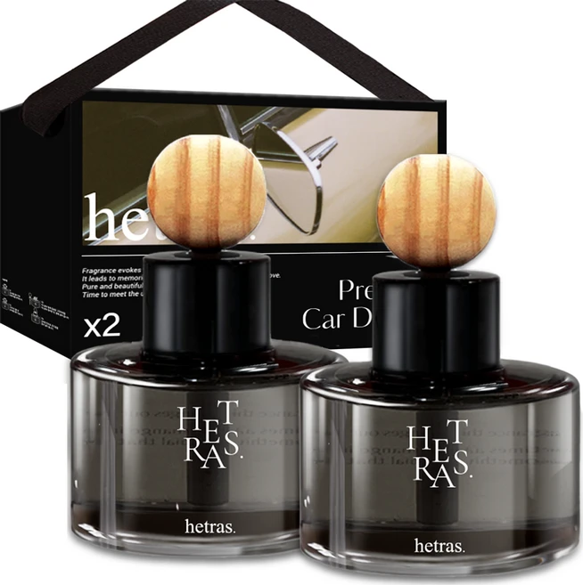 헤트라스 프리미엄 차량용 디퓨저 77ml 2p + 리본끈 선물세트, 호텔우드향, 1세트 - 쿠팡