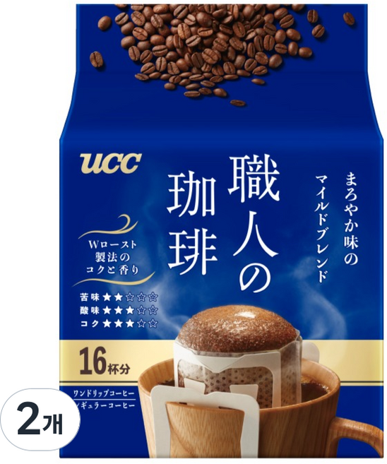 유씨씨 쇼쿠닝 드립 마일드 블렌드 커피, 7g, 2개, 16개입