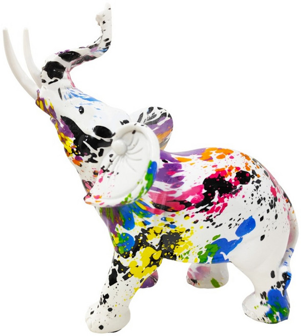 塗鴉炫彩大象擺件創意樹脂工藝品 全家福象, 白花點小象