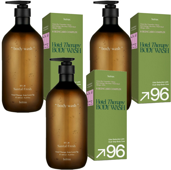 hetras. 飯店療癒沐浴乳 No.20 Santal Fresh, 3瓶, 1.013L