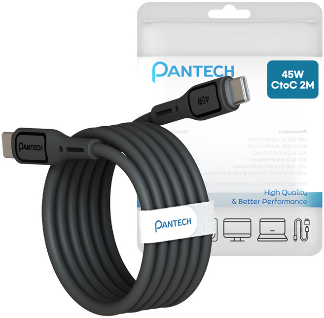 팬택 C타입-C타입 45W 초고속 케이블, 블랙, 1개, 2m