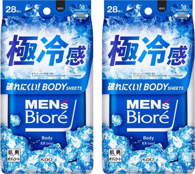 MEN's Biore 男性臉部身體兩用濕巾 超酷涼款 28片, 2包, 278ml