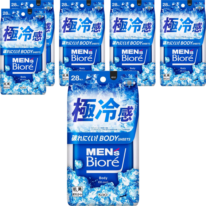 MEN's Biore 男性臉部身體兩用濕巾 超酷涼款 28片, 6包, 278ml