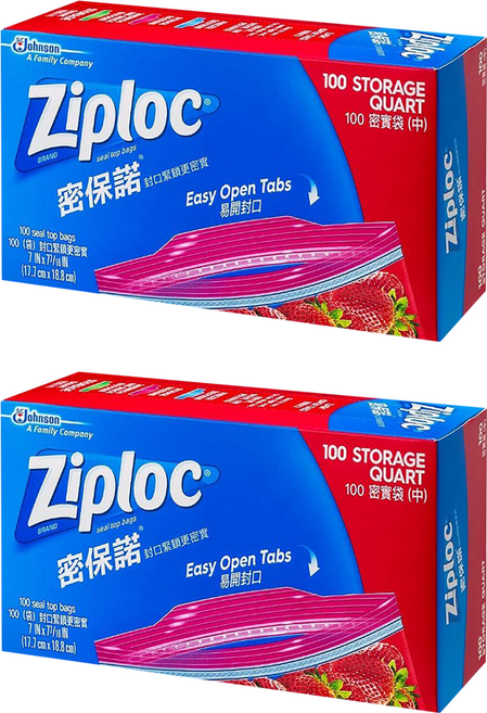 Ziploc 密保諾 密實袋, 中(17.7 x 18.8cm), 100個, 2盒
