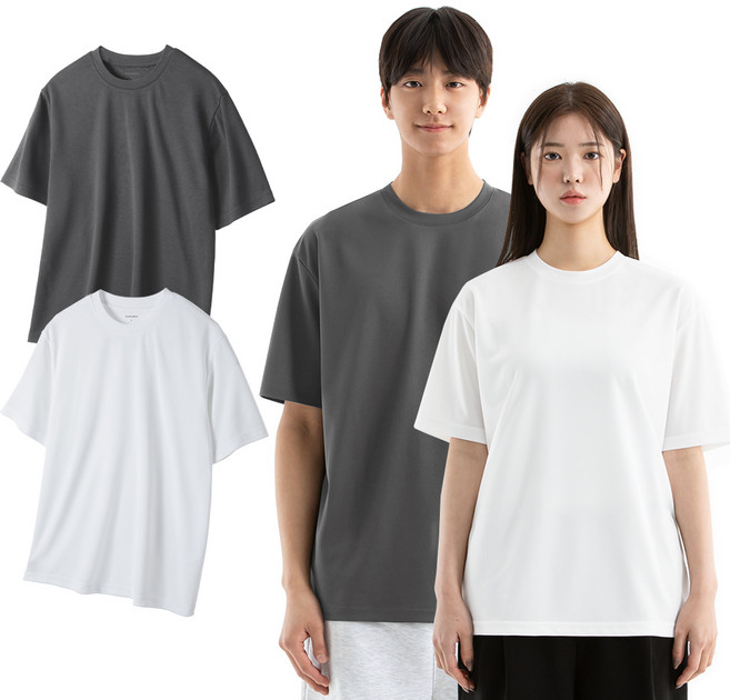 Naven 男女通用 Coolon 短袖T恤 2件組 NA3SCT, 深灰色+白色