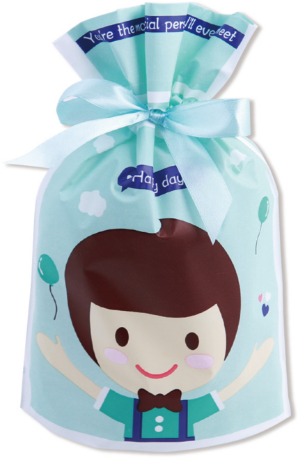 아이엔피 블루 해피보이 리본 구디백 중 15 x 23 + 7 cm, 50개입, 1개