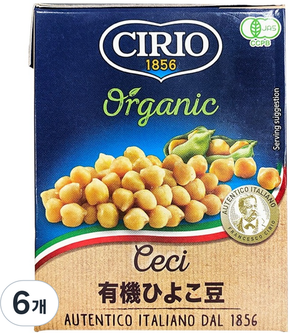 치리오 유기농 병아리콩, 380g, 6개