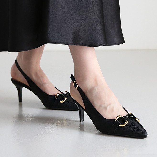 단골언니 여성용 탠지어 V스티치 스틸레토 슬링백 7cm