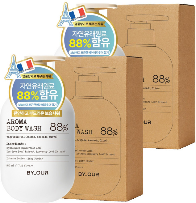 바이아우어 약산성 퍼퓸 아로마 바디워시 베이비파우더, 510ml, 2개