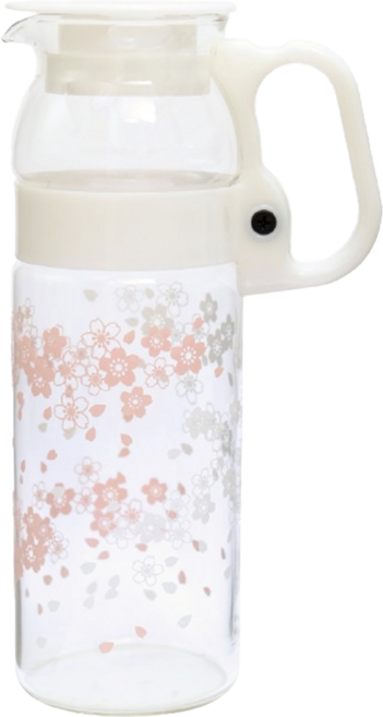 iwaki 耐熱玻璃水壺 日本認証耐熱玻璃120°C 獨特壺嘴設計 寬口徑易清洗, 櫻花, 1.3L, 1個