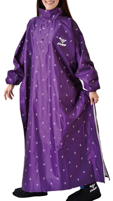 JUMP 將門 側穿升級版套頭風雨衣 雙重防水保護 高係數反光夜光條 隱藏式收納雨帽, 葡萄紫