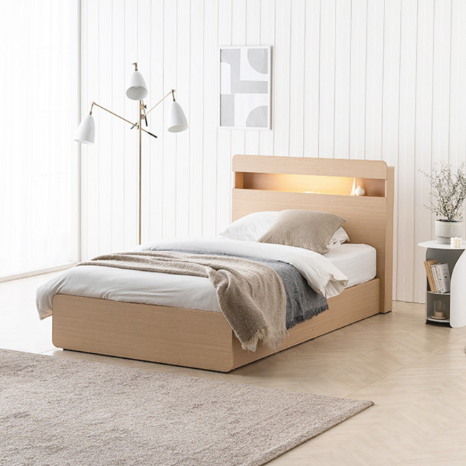 모노 LED 수납 침대 프레임 + 몬스터 필로우탑 80T 매트리스 세트 방문설치, 침대(내추럴), 매트리스(모던그레이)