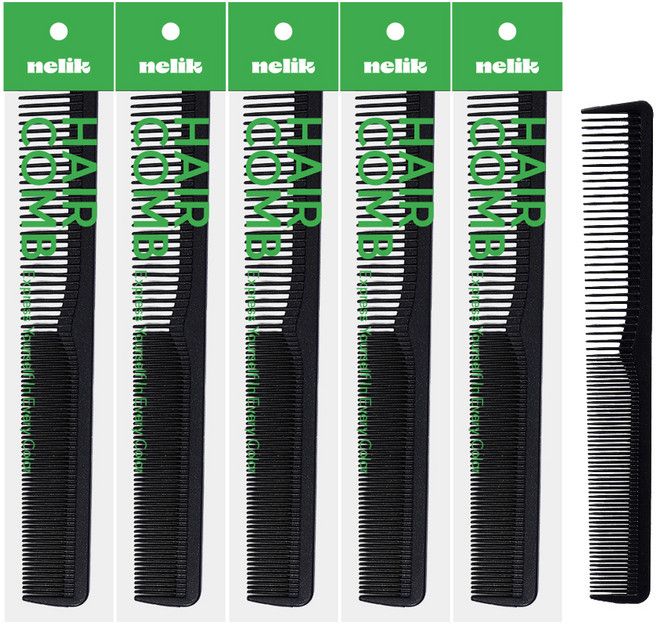 넬릭 전문가용 양면 납작 커트 빗, 5개, 블랙