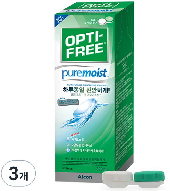 옵티프리 퓨어모이스트 렌즈세정액 + 렌즈케이스, 300ml, 3개 - 쿠팡