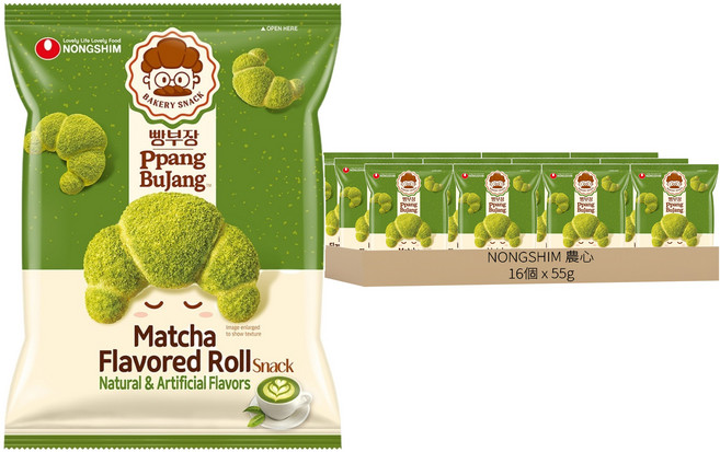 NONGSHIM 農心 麵包部長 抹茶牛奶味可頌造型餅乾, 55g, 16包