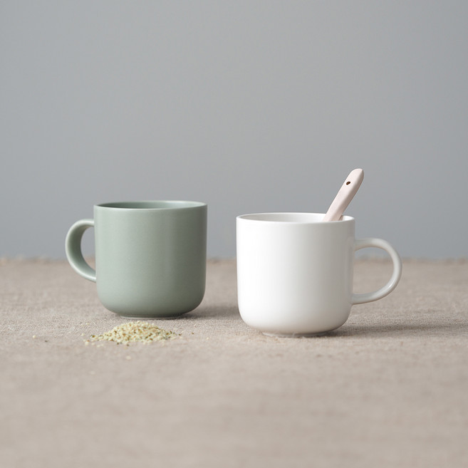 보울보울 국산 레트로라인 머그 320ml, 밀크화이트 + 그린티라떼, 2개