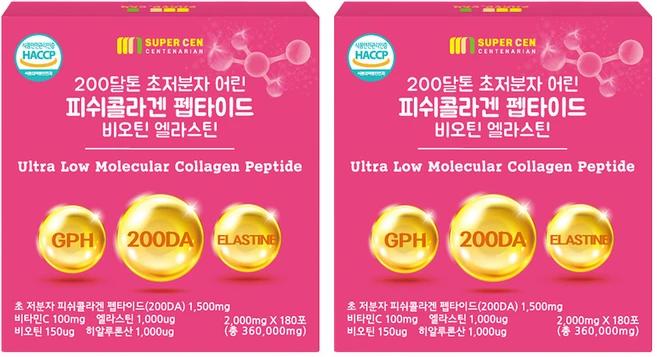 슈퍼쎈 200달톤 초저분자 어린피쉬콜라겐 펩타이드 비오틴 엘라스틴, 360g, 2개 - 쿠팡